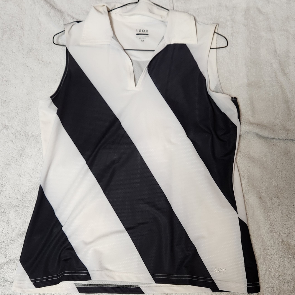 Izod med black and white sleeveless golf top medium